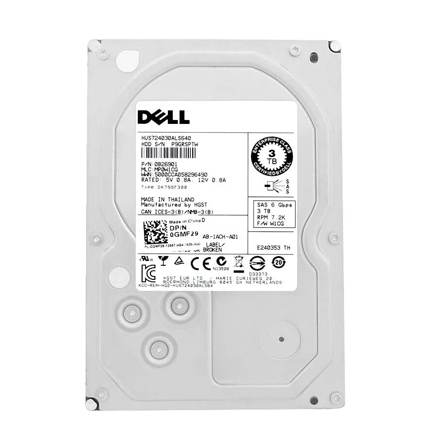 GMF29 - Dell 3TB 7200RPM SAS 6Gb/s 3.5-in Hard Drive