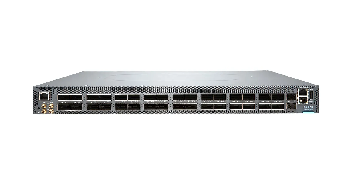 Juniper QFX5220-32CD-AFO QFX Series QFX5220-32C 32 x Ports QSFP56-DD 400GBase-X + 2 x SFP+ Ports Layer 3 Managed 1U Rack-mountable Back-to-Front Airflow Gigabit Ethernet Network Switch