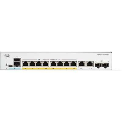 Cisco Catalyst 1300-8P-E-2G is a managed Layer 3 PoE+ Gigabit Ethernet switch designed for small and medium-sized businesses.