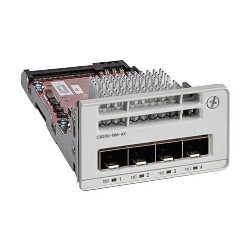 Cisco C9200-NM-4X is a 4-port 10G SFP+ network module designed for Cisco Catalyst 9200 Series switches, enabling high-speed uplink connectivity