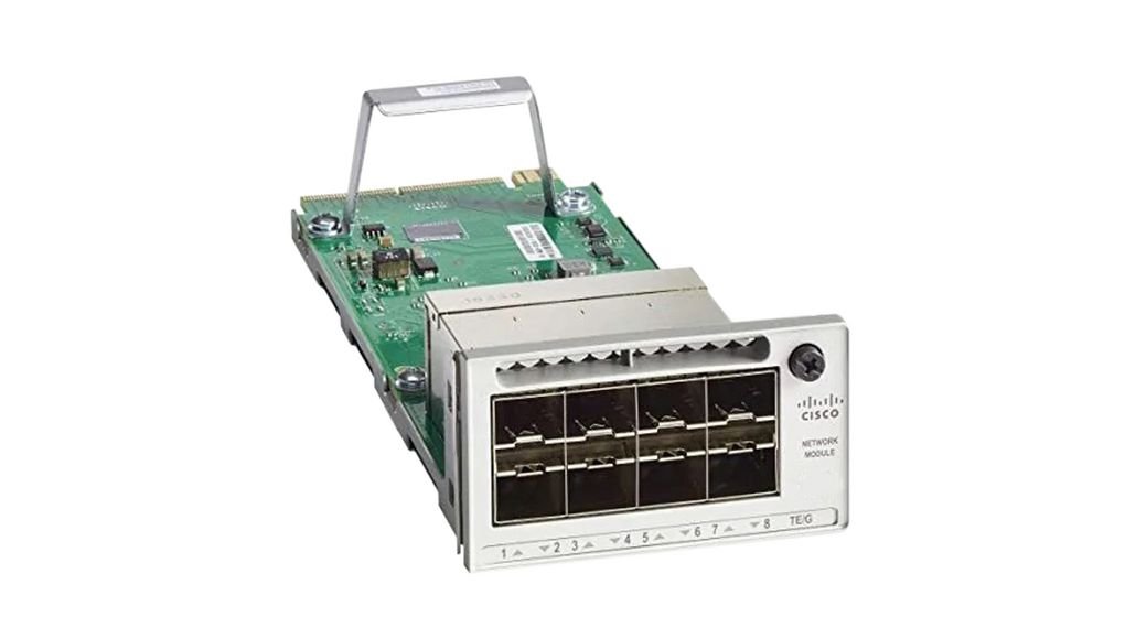 The Cisco C9300X-NM-8M is an 8-port multigigabit network module for Catalyst 9300X Series switches, supporting speeds from 100 Mbps to 10 Gbps