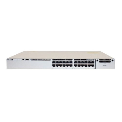 The Cisco Catalyst C9300-24P-E is a 24-port PoE+ Gigabit Ethernet switch designed for secure, scalable, and high-performance enterprise networking