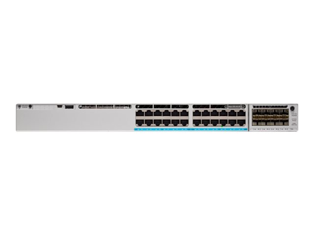 The Cisco Catalyst C9300L-24T-4X-E is a 24-port Gigabit Ethernet switch with 4 x 10G SFP+ uplinks, tailored for secure and scalable enterprise networking