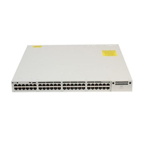 The Cisco Catalyst C9300-48P-E is a 48-port PoE+ switch operating on the Network Essentials software package, providing robust performance and scalability for enterprise networks