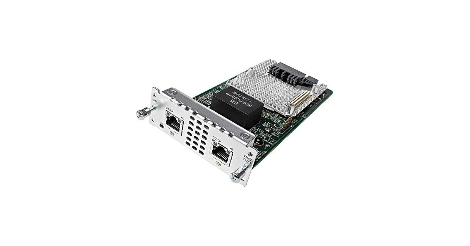 The Cisco NIM-2MFT-T1/E1 is a Network Interface Module (NIM) that provides two multi-flex trunk (MFT) T1/E1 ports for digital voice and data connectivity in Cisco routers